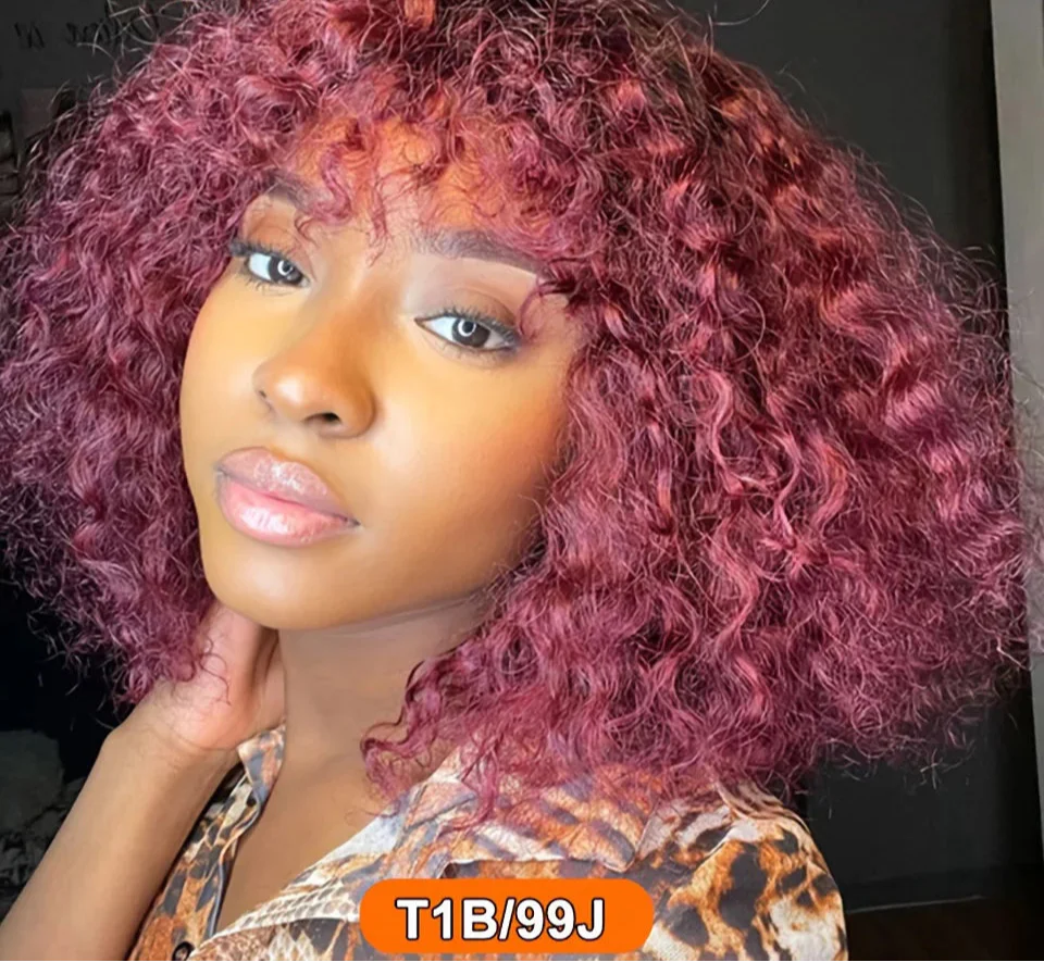Ombre 99J & Blonde Jerry Curly Bob Wig with Bangs | Glueless "Wear to Go" Human Hair