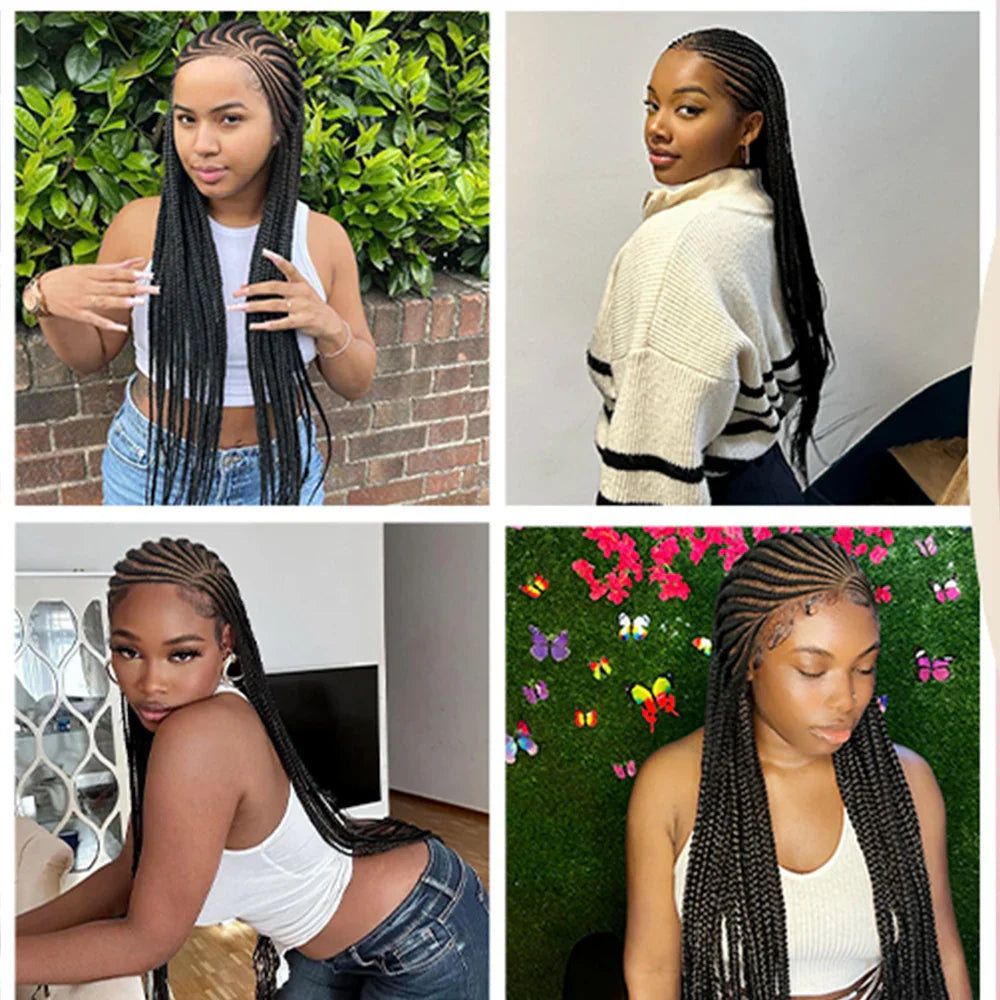 Fulani Stitch Cornrow Box Braids Wig | Transparent Full Lace | Baby Hair | Black Women