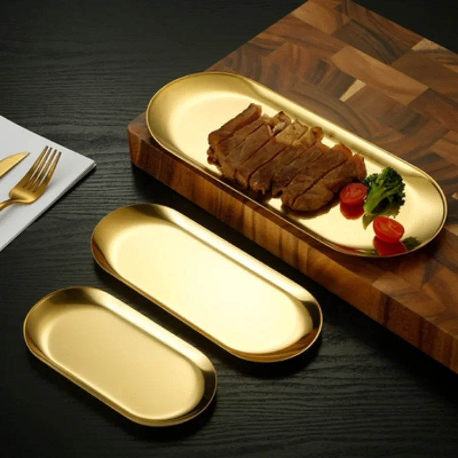 Stainless Steel Gold Dining Plate Dessert Plate Nut Fruit Cake Tray Snack Kitchen Plate Western Steak Kitchen Plate Dish