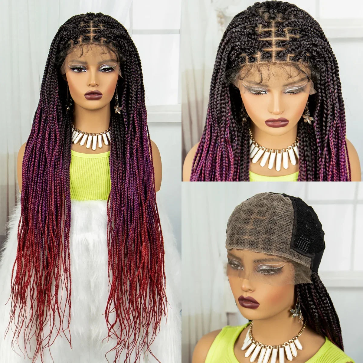 36" Ombre Knotless Braids Wig | 1B/27 | 9x6 Lace Front | Baby Hair