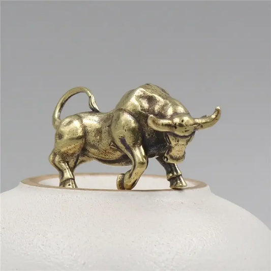 Vintage Brass Bull Keychain - Zodiac Animal Figurine, Copper Car Key Pendant & Home Decor Accessory