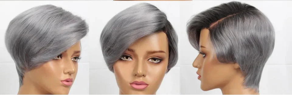 Natural Honey Color Pixie Bob Wig | Straight Human Hair with Bangs & Part Lace