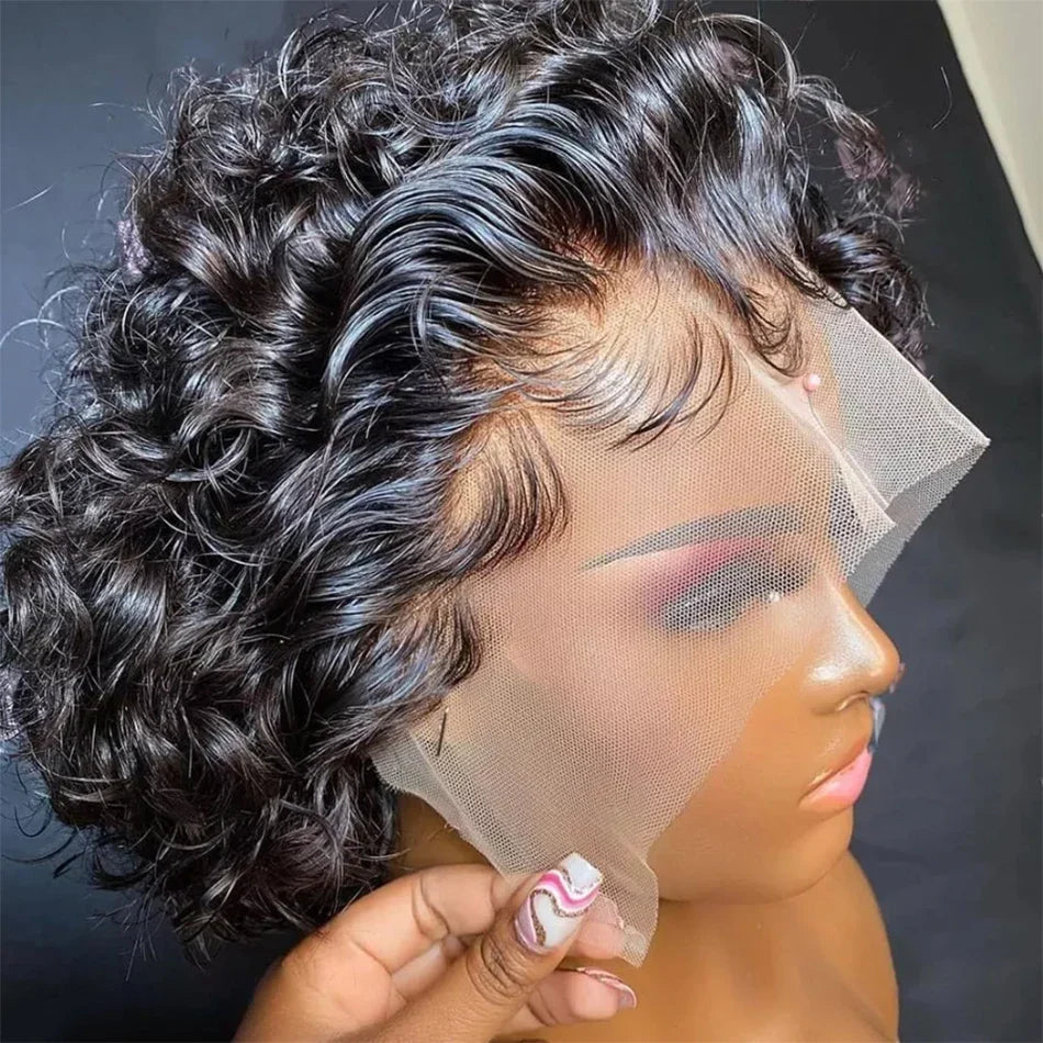 Ombre 1B/27 Pixie Cut Wigs Human Hair Curly Brazilian Virgin Hair 13x1 Transparent Lace Front Short Bob 180% Density
