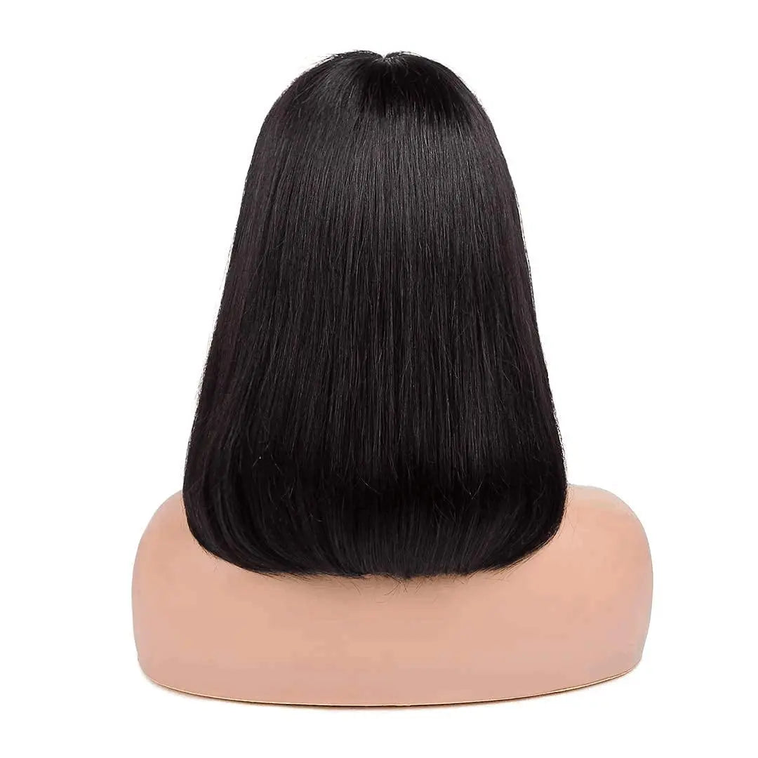 Short Straight Bob Human Hair Wig with Bangs | Full Machine Made Remy Hair | Natural Color