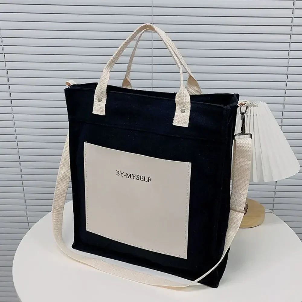 Large Capacity Colorful Canvas Tote Bag | Washable & Durable Unisex Commuting Crossbody Bag (Soft, Patchwork Design)