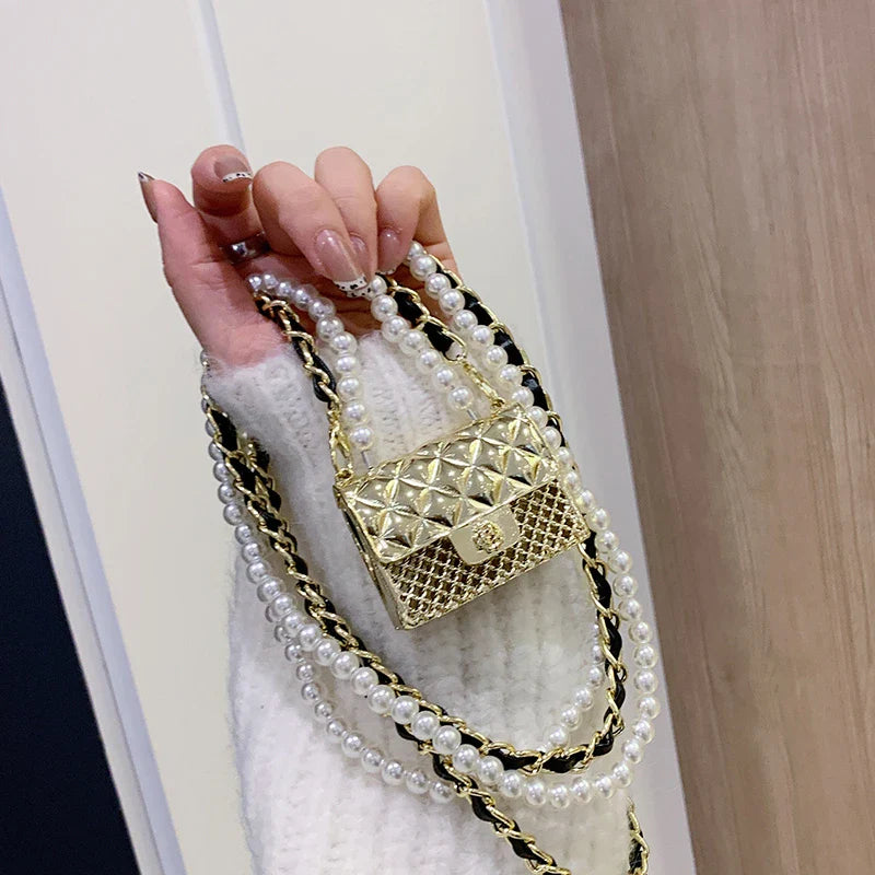 Fashionable Metal Shoulder Bags for Women | High Quality Crossbody Bag & Designer Clothing Accessories (Satchel Cute Mini Diamond Bag)