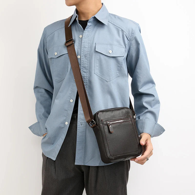High Quality Genuine Leather Men's Shoulder Bag | Cow Leather Casual Daily Use Crossbody Purse & Handbag (Soft, Solid Color)