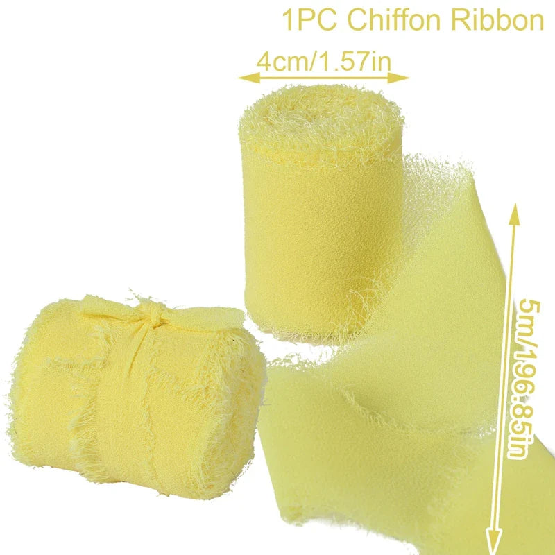 5M Handmade Frayed Edged Satin Chiffon Silk Ribbon For Wedding Invitation Wrapping Bouquets Birthday Party Decorations Gifts