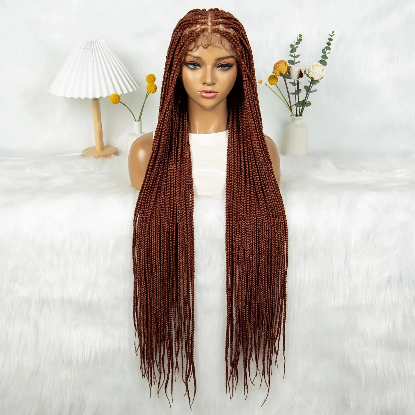 HD Knotless Box Braided Full Lace Wig | Ginger 350# & 613# Blonde | Synthetic Crochet Braids | Black Women