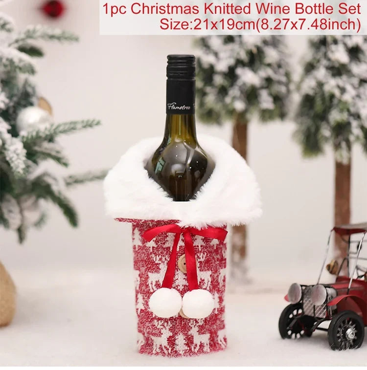Merry Christmas Decoration for Home 2024 Santa Claus Wine Bottle Cover Snowman Stocking Gift Holders Xmas Navidad Decor New Year