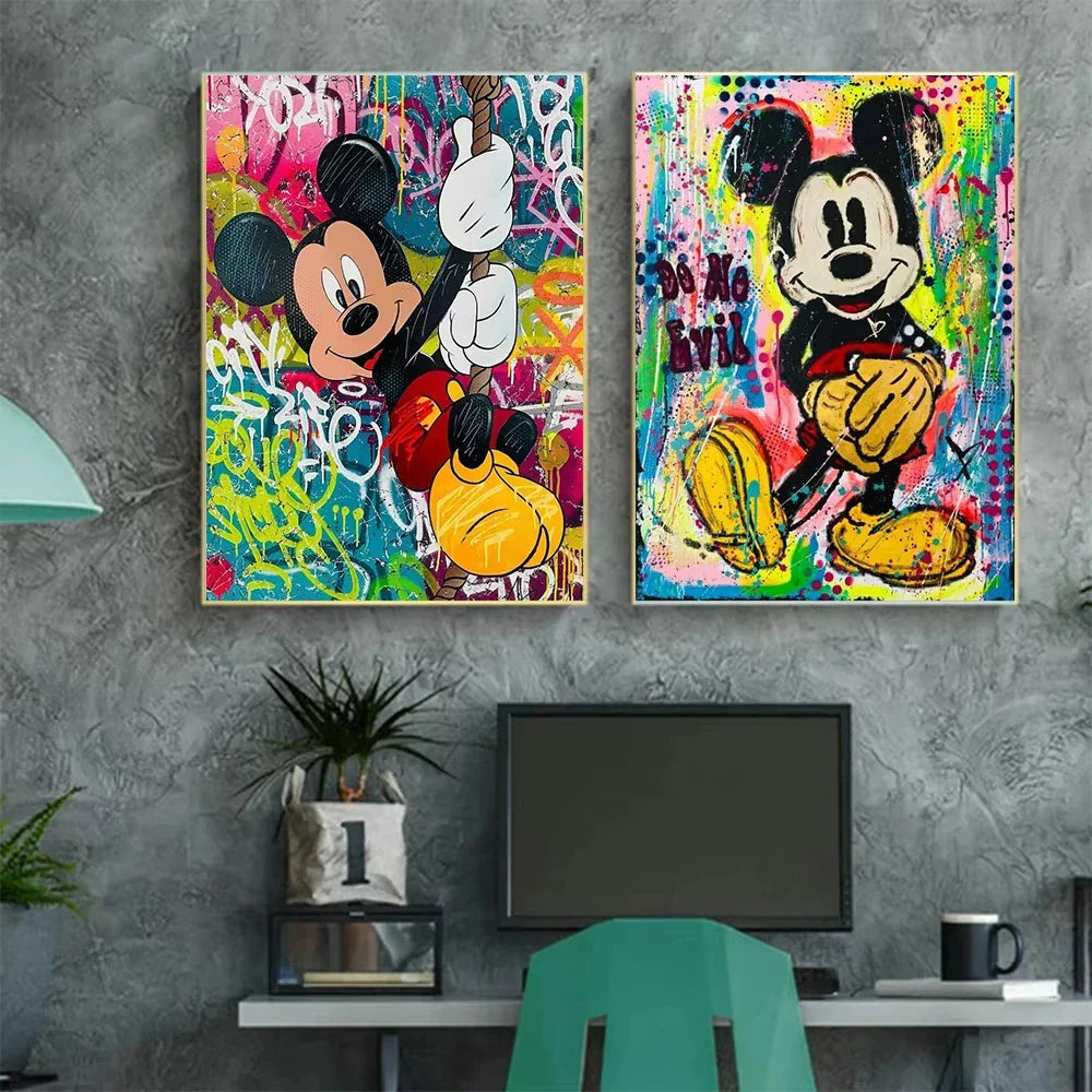 Mickey Mouse Minnie Street Graffiti Canvas Painting Prints Poster Creative Modern Wall Art Pictures Living Room Home Decor
