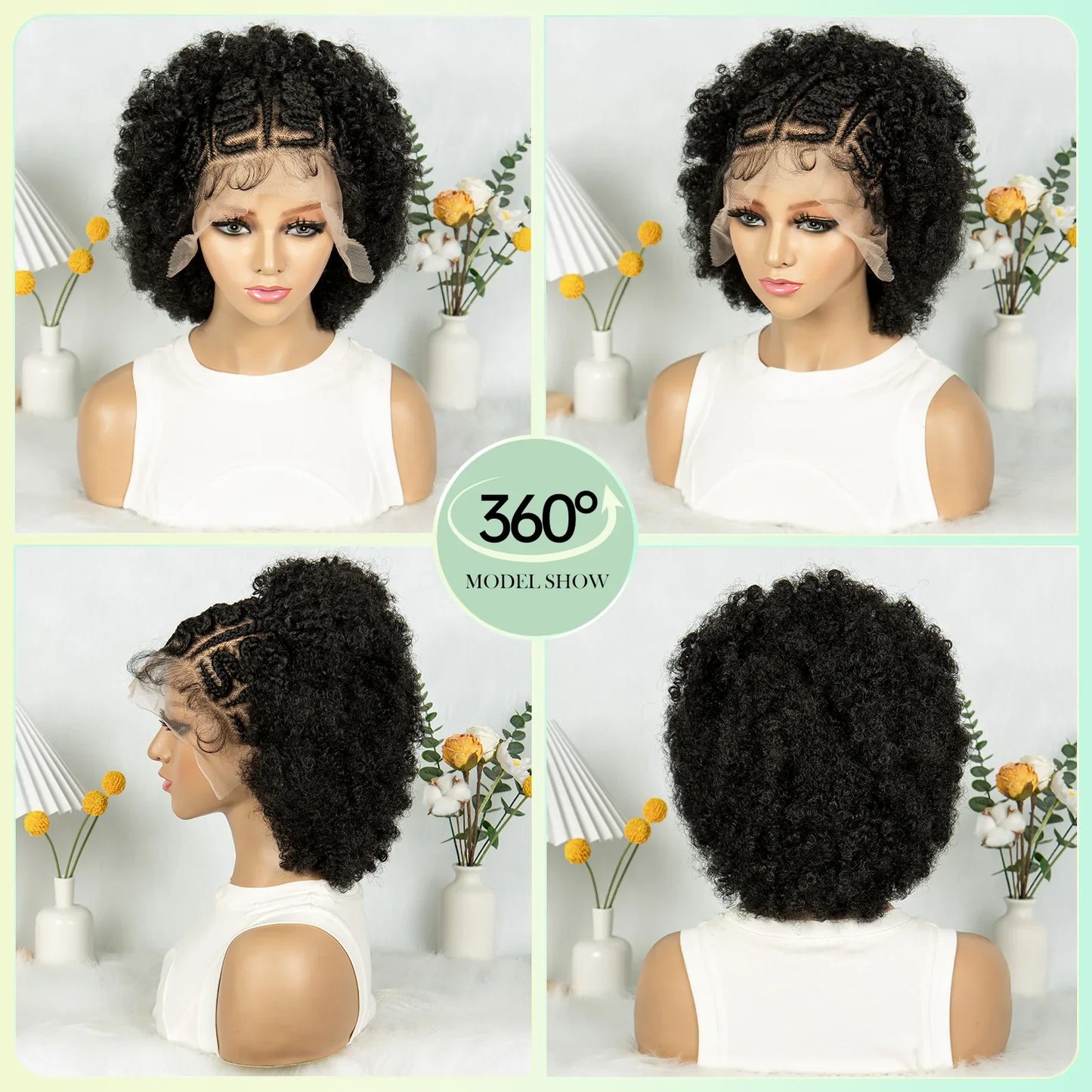 Bouncy Afro Cornrow Full Lace Braided Wig | Synthetic Braids | Black Women