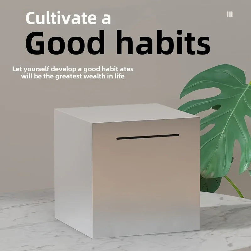 Stainless Steel Piggy Bank, a Student Internet Celebrity Savings Box That Only Allows Deposits, a Durable Metal Money Box.