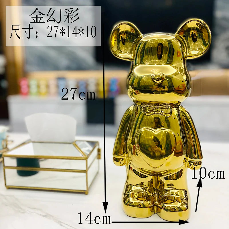27/cm Ceramic Cartoon Teddy Bear Figurine Love Bear Ornament Living Room Small Piggy Bank Wine Cabinet Desktop Home Decoration
