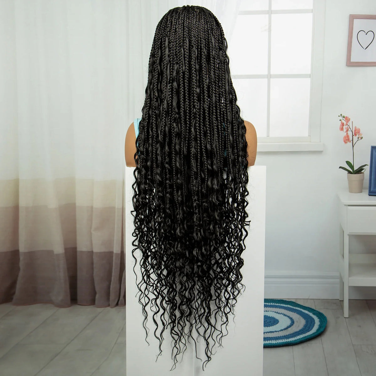 36" Ombre Boho Knotless Braids Wig | Curly Ends | HD Full Lace | Baby Hair