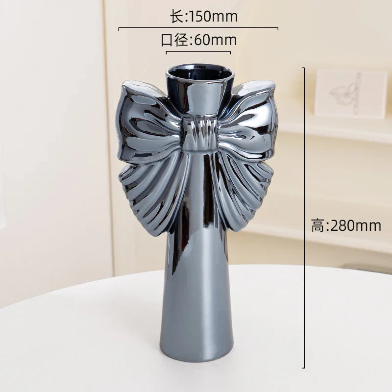 28cm Modern-Minimalist Bow Ceramic Vase, Perfect  Office  Living room decoration, Ideal  Hydroponic Plants & Home Decor