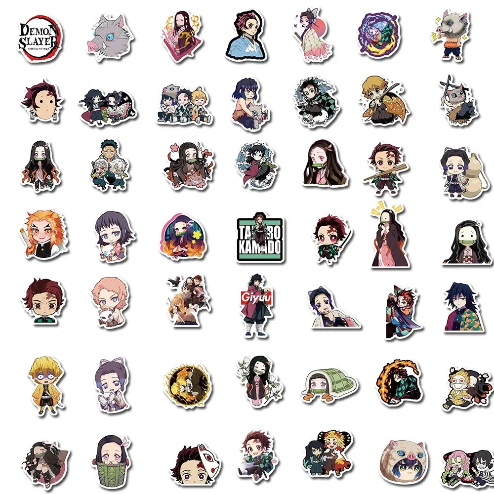 100Pcs Demon Slayer Japanese Anime Stickers Graffiti Skateboard Refrigerator Decorated Notebook Luggage Waterproof Sticker