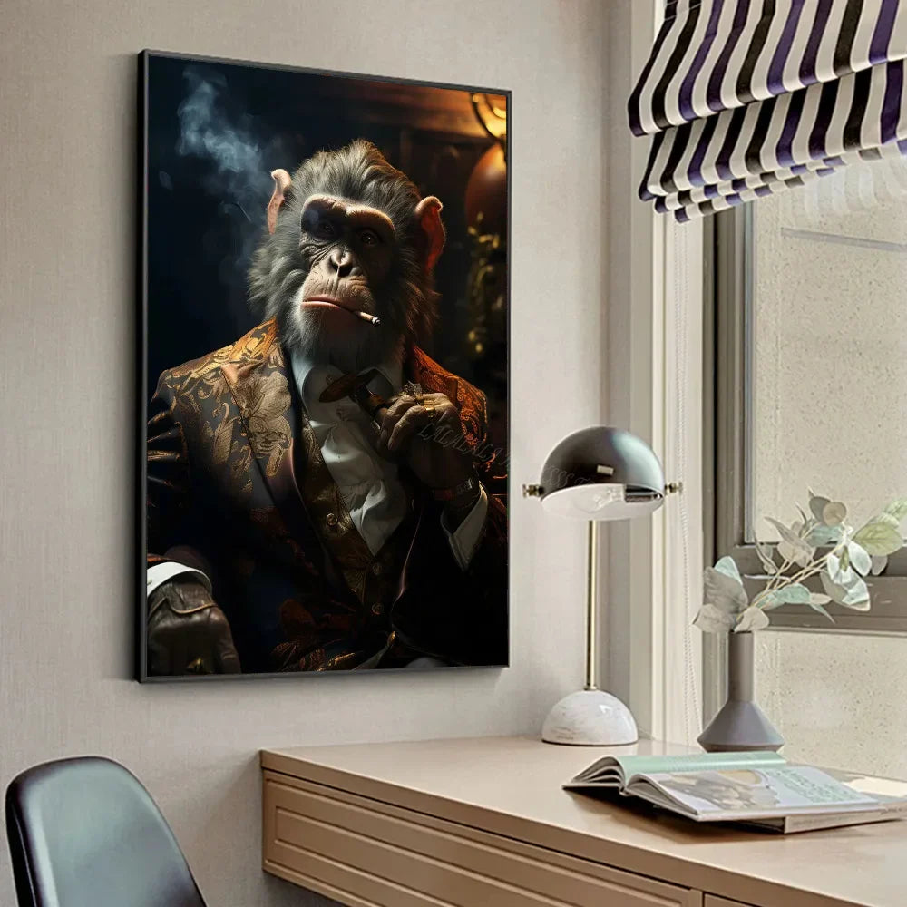 Funny Smoking Monkey Chimpanzee In Suit Gorilla Gangsters Poster HD Posters Home Room Bar Cafe Decor Art Wall Painting Picture