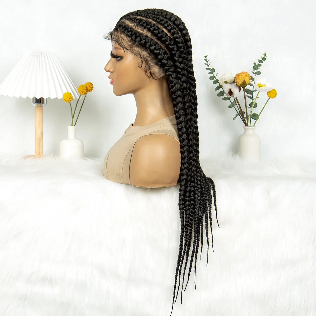 Knotless Cornrow Box Braided Full Lace Wig | Twisted Accents | Natural Hair Texture | Black Women