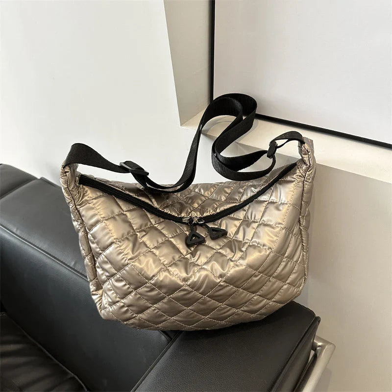 Fashion Nylon Padded Handbags Female | Large Capacity Top-Handle Bags & Solid Color Crossbody Bags (Winter Down Women Shoulder Bags)