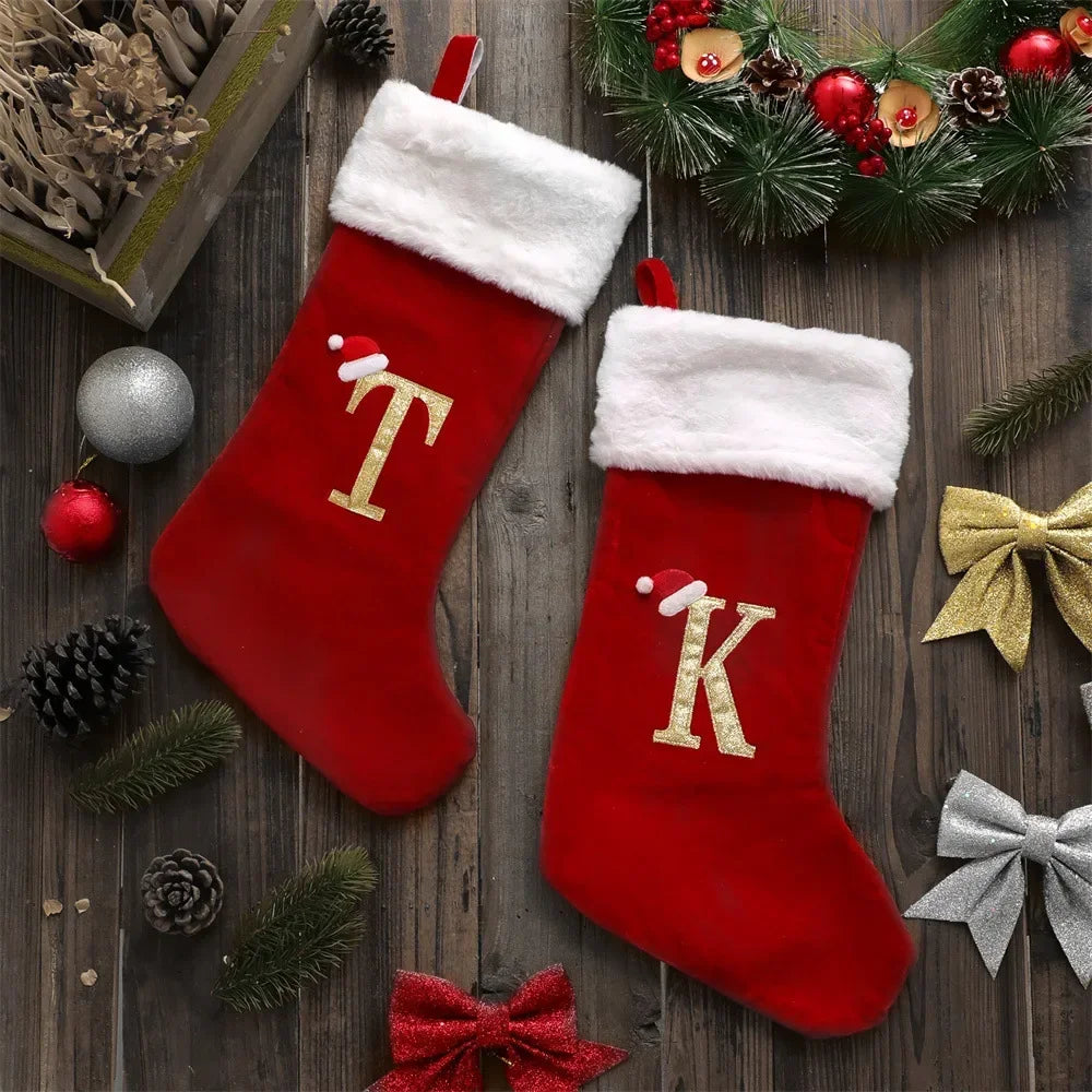 Embroidered Monogram Christmas Stocking,Xmas Sock Holiday Family Stocking for Christmas Fireplace Party Decoration