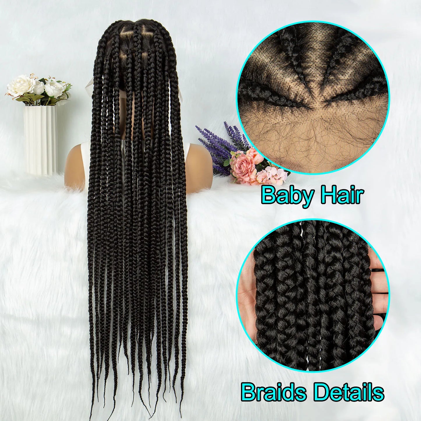 KIMA Knotless Box Braids & Faux Locs Wig | Full Lace Cornrows with Baby Hair