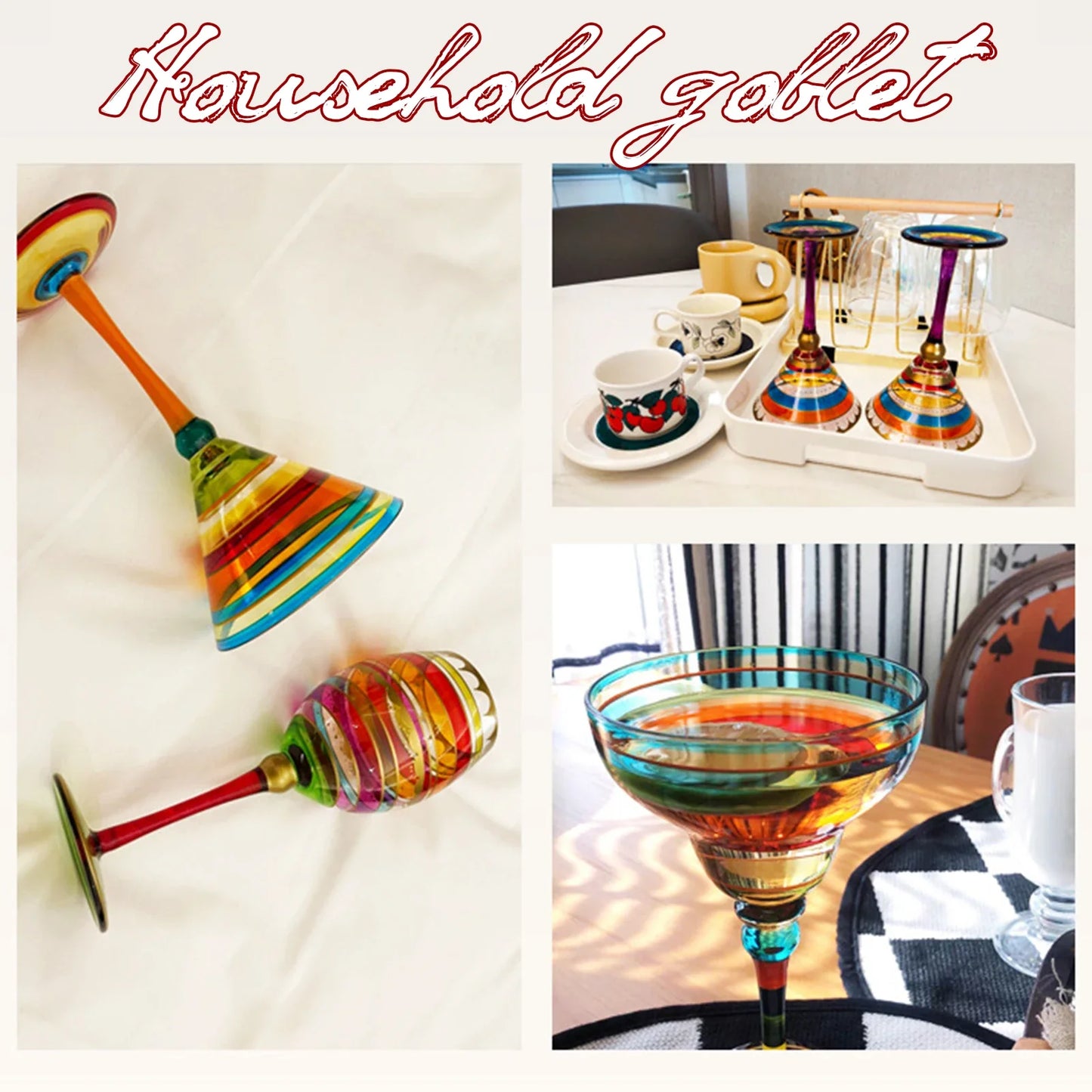 Margarita Cocktail Goblet Cup Multi-Purpose Colorful Wine Glasses for Home Bar Wedding Party