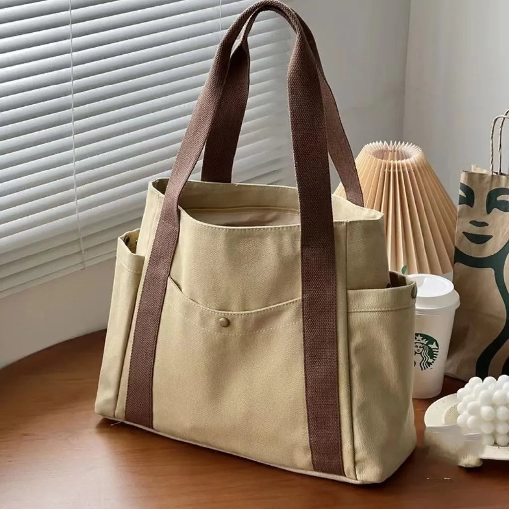 Canvas Bag Female Ins Forest Style | Versatile Shoulder Bag & Large Capacity Book Storage (Student Class Commuter Bag, Portable Cloth Tote)