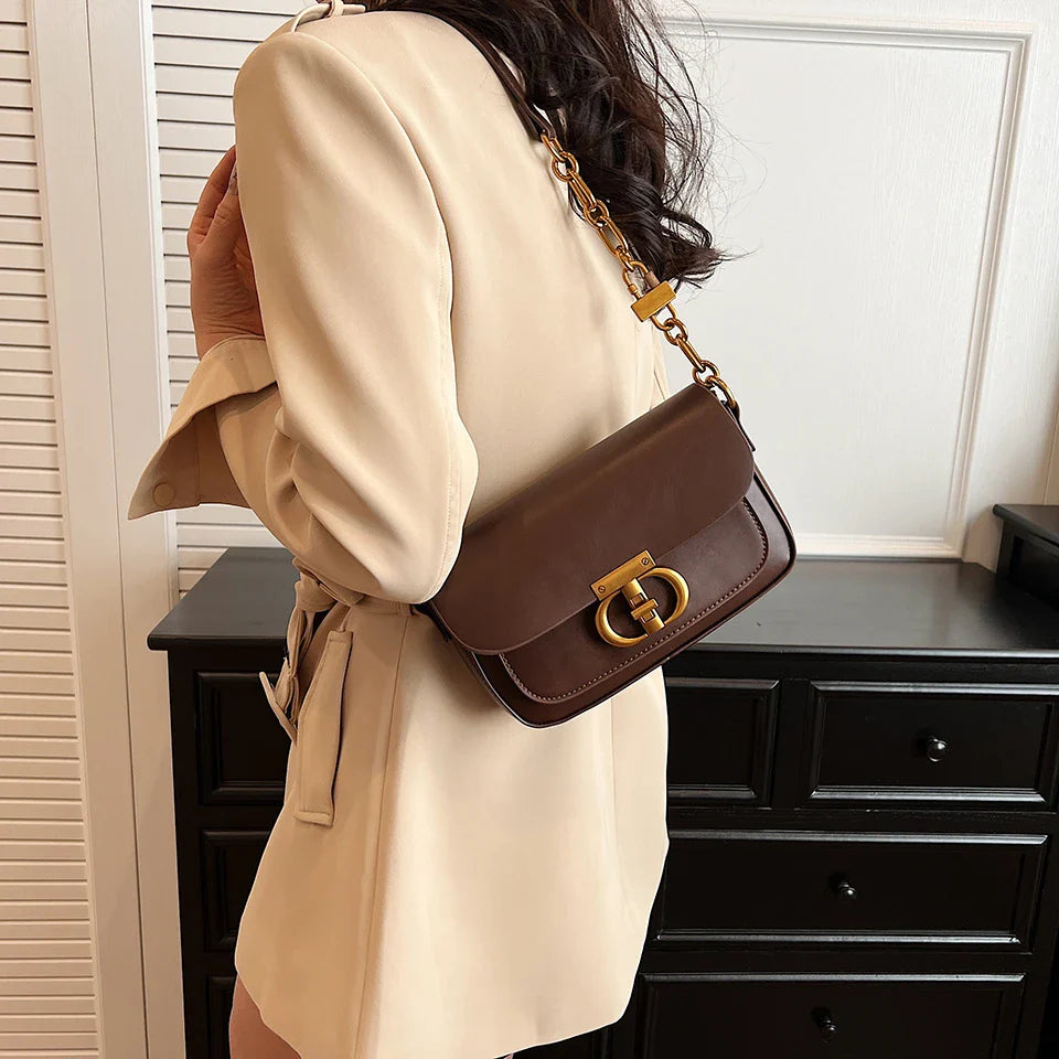 Retro Small PU Leather Bag Women's | Original Fashion Lock Crossbody Shoulder Sac & Senior Handbag Underarm Bag (Designer)