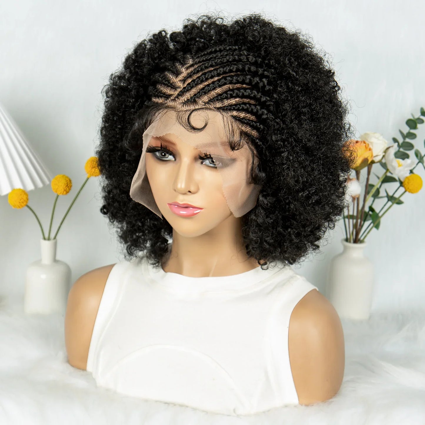 Bouncy Afro Cornrow Full Lace Braided Wig | Synthetic Braids | Black Women
