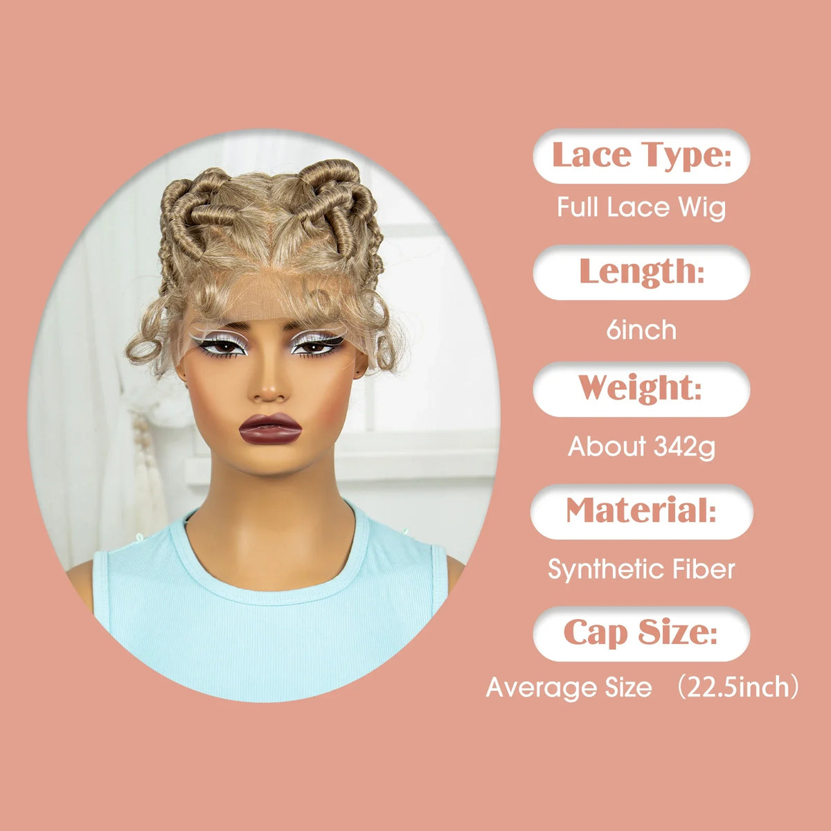 Burgundy Full Lace Synthetic Braided Wig | Knotless Box Braids & Bantu Knots | Lace Front Wig with Baby Hair for Black Women