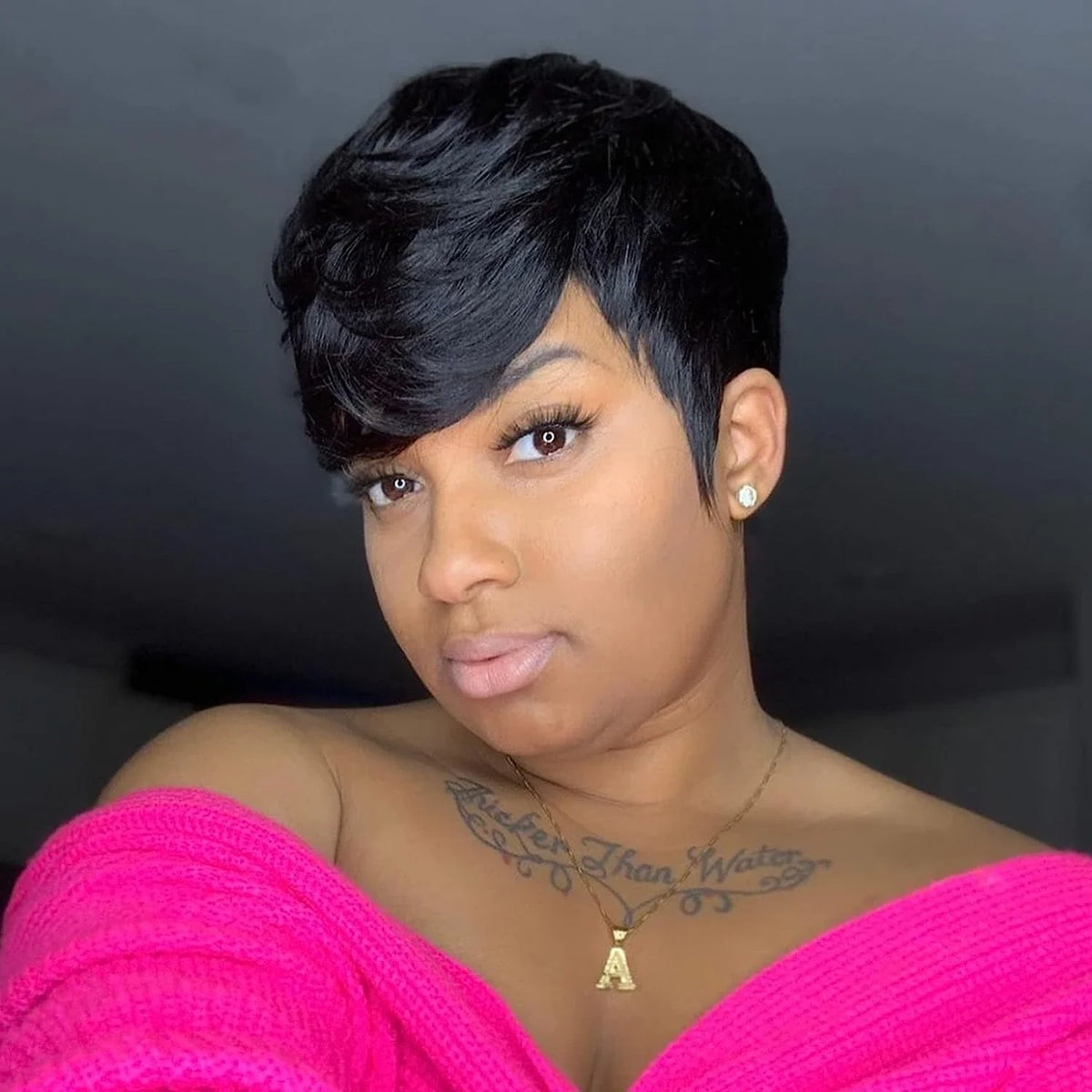 Pixie Cut Human Hair Wig | Natural Color Wavy Remy Hair | Short Cut Wig