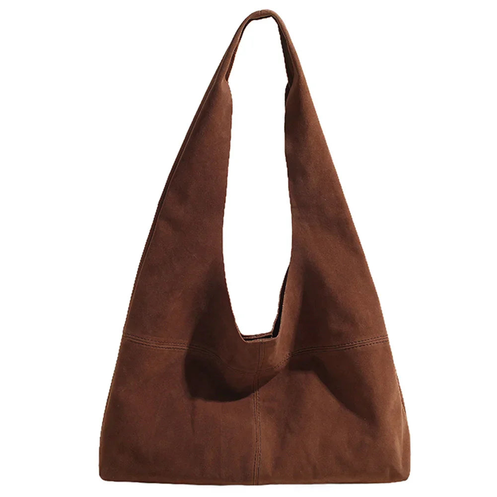 Women's Faux Suede Tote Bag | Vintage Large Capacity Shoulder & Underarm Handbag (Designer Style, Simple Commuting Bag)