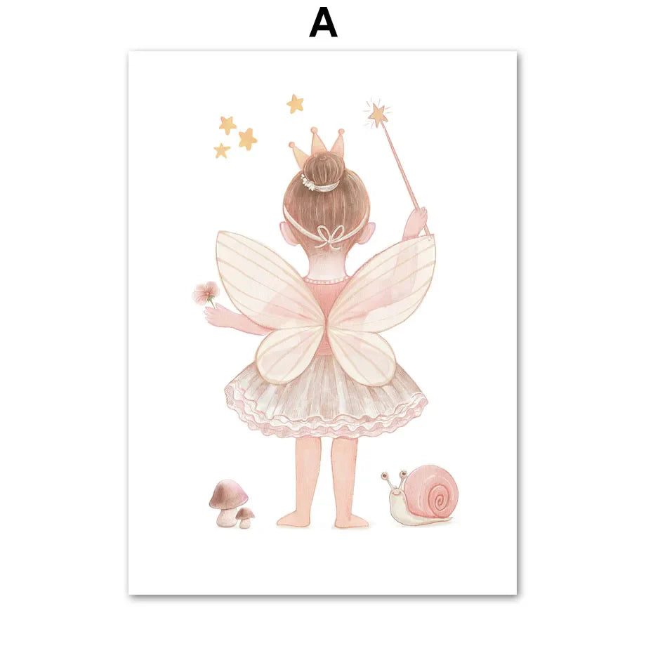 Kawaii Angel Girls Rabbit Sun Rainbow Cloud Cartoon Children Posters Canvas Painting Wall Art Print Picture Baby Kids Room Decor