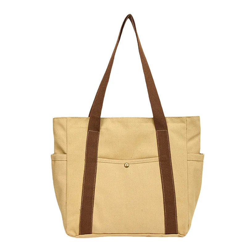 Preppy Style Shoulder Bag Unisex | Large Capacity Handbag & Casual Versatile Solid Canvas Bag (Student Commuting Zipper Square Bag)