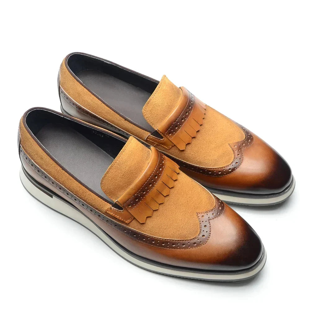 Many Colors Classy Men's Genuine Leather Tassel Loafers | Cow Suede Wingtip Brogue Casual Business Flats