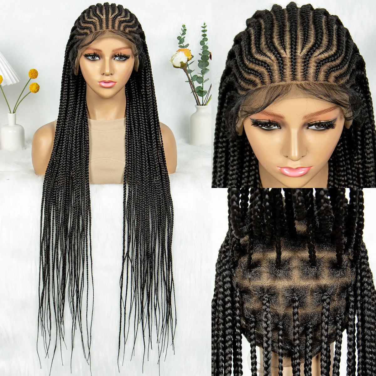 HD Transparent Full Lace Knotless Box & Cornrow Braids Wig