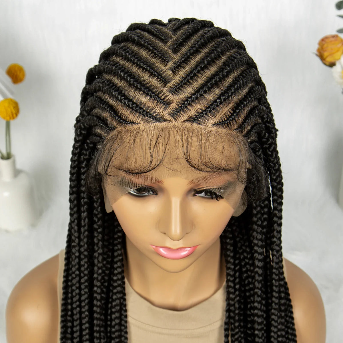 HD Lace Front Knotless Box Braids Wig | Cornrow Detail & Baby Hair