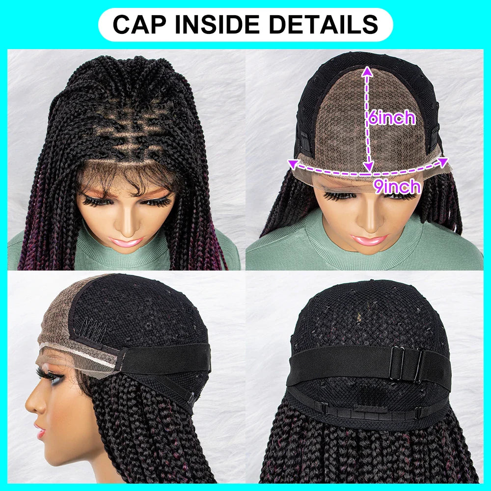 Gradient Water Wave Knotless Box Braids Wig | 9x6 Lace Front | Baby Hair