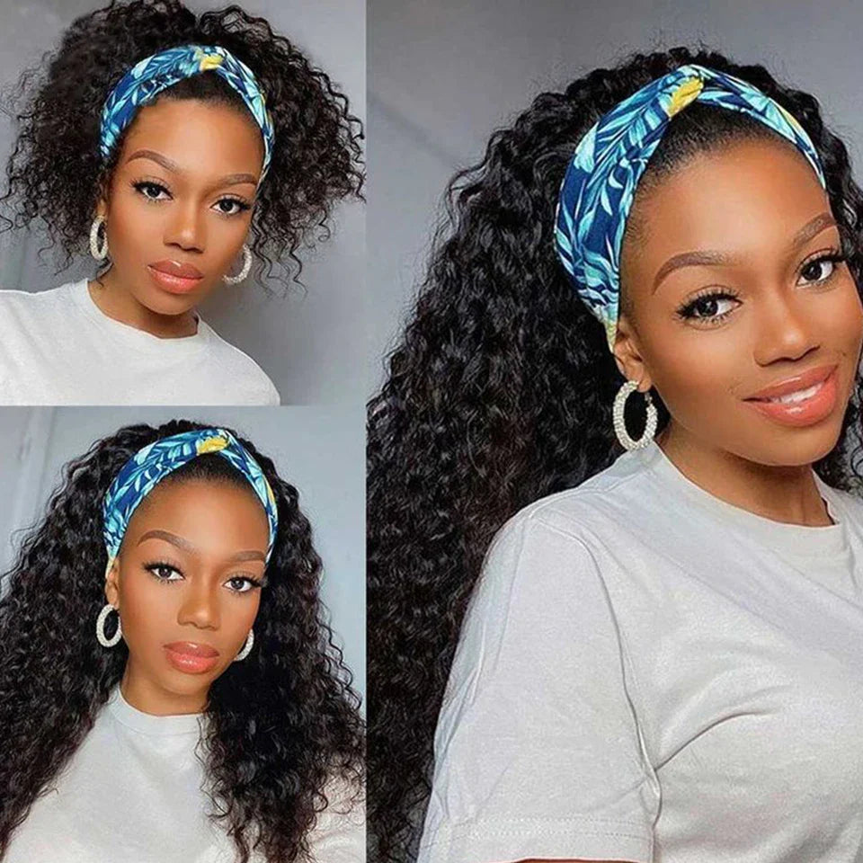 Indian Jerry Curly Headband Wig | 250% Density Glueless Remy Human Hair