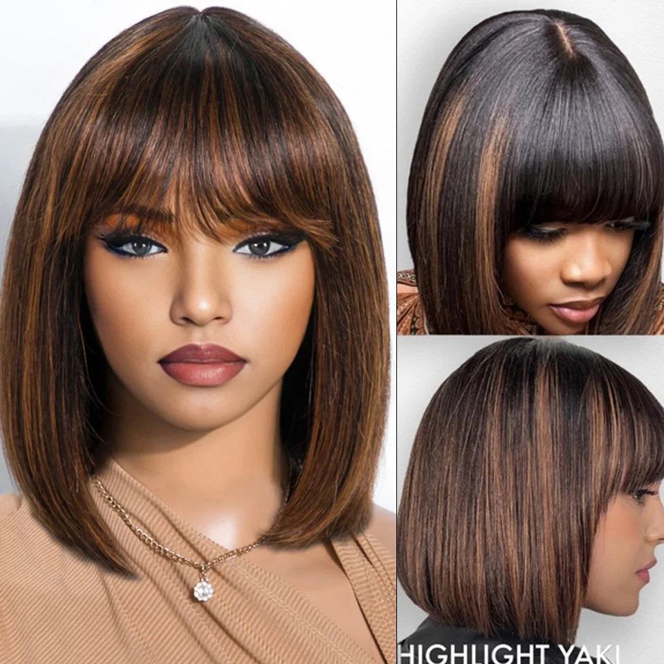 Glueless Brazilian Straight Bob Wig | Realistic Scalp & Bangs