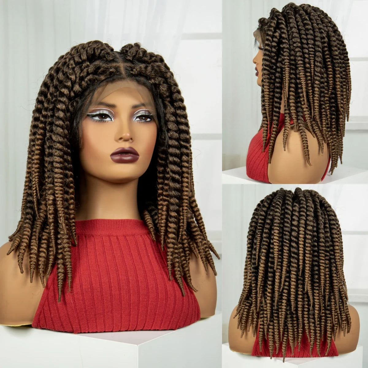 16" Twist Knotless Braids Wig | HD Full Lace | Baby Hair | Natural Look