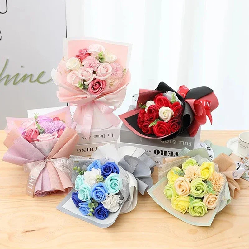 Artificial Soap Flower Preserved Bouquet Pink Rose Realistic for Mothers Day Valentines Day Anniversary Romantic Gift Decoration