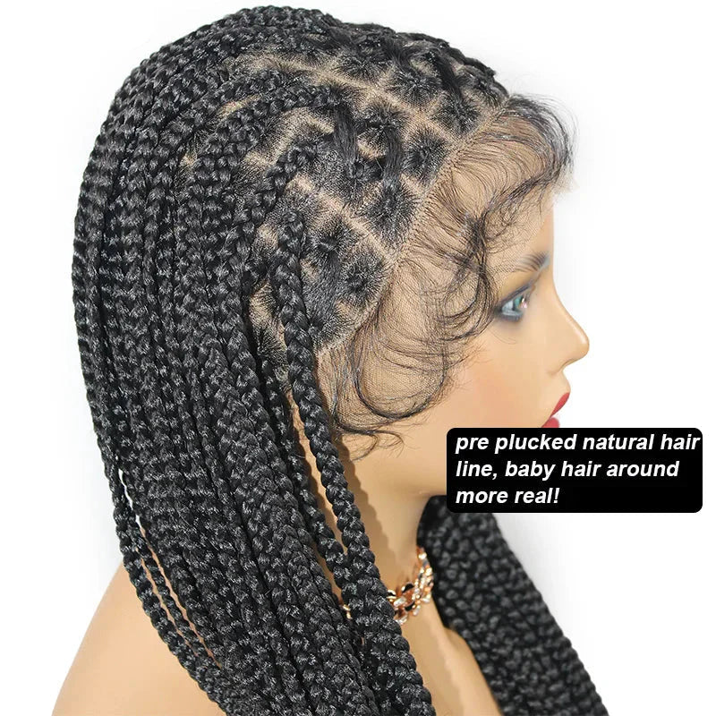 Product Title: Criss Cross Knotless Box Braids Full Lace Wig | Baby Hair | Synthetic Cornrows | Braided Lace Front Wig