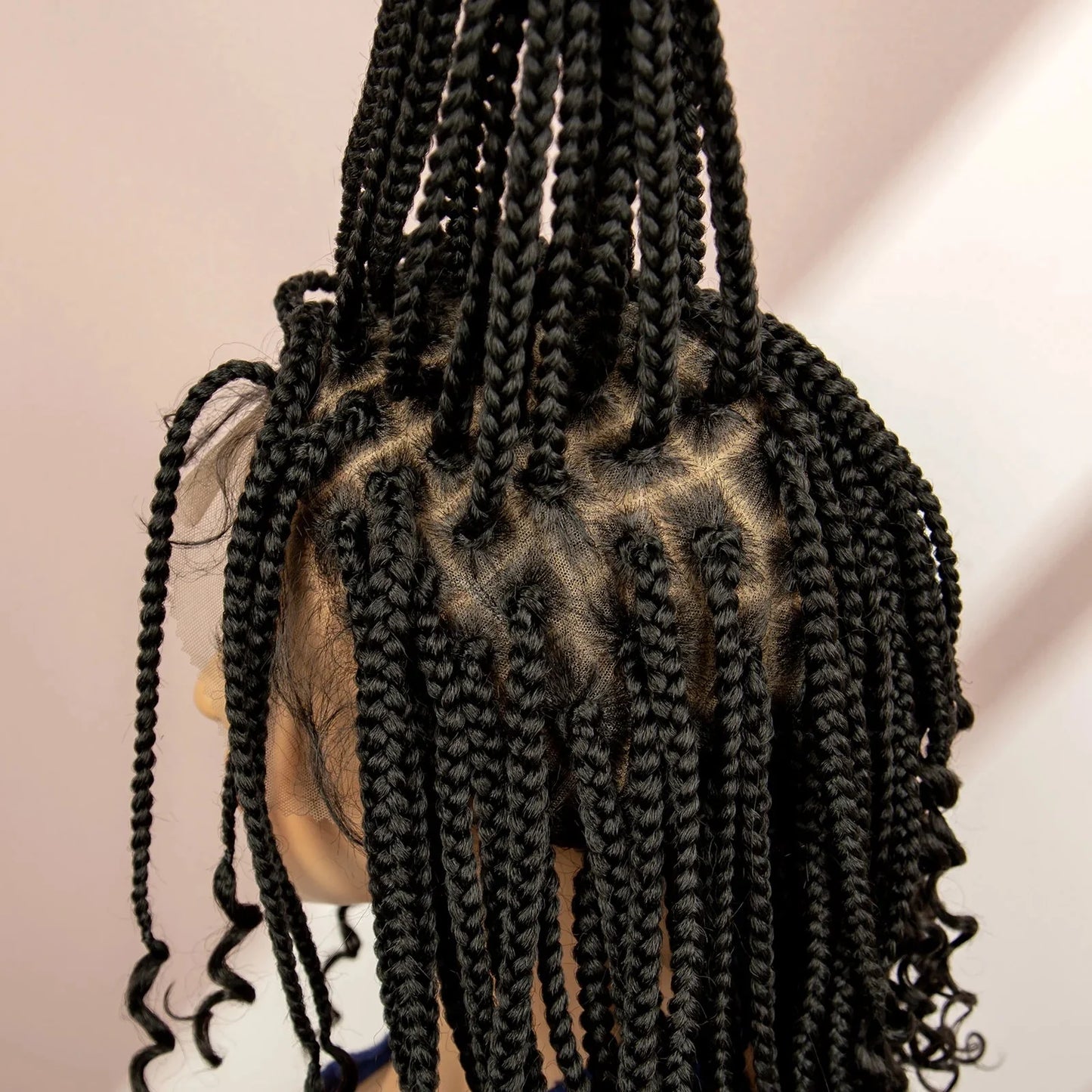 16" Short Brown Box Braided Full Lace Wig | Curly Ends | African Braids | Black Women