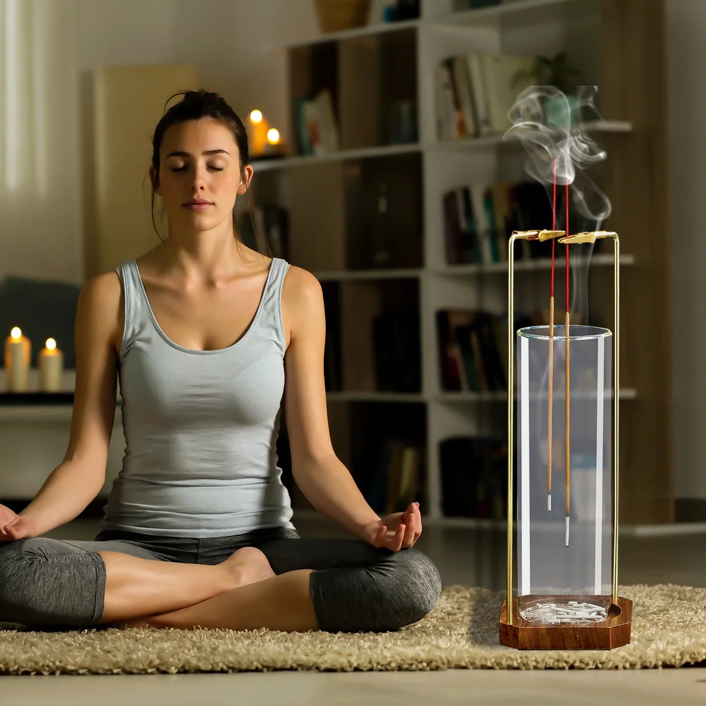 Glass Incense Holder for Dual Sticks Anti-Ash Flying Incense Burne with Ash Catcher Incense Stick Holder for Yoga Meditation Spa