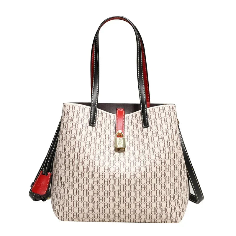 Premium Versatile Leather Crossbody Bag | Ladies Large Capacity Daily Commuter Tote Bag (Letter Print Design, Fashion Casual)