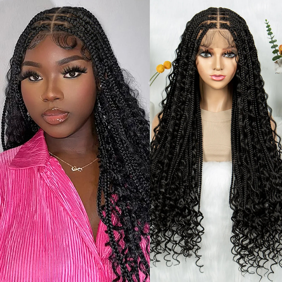 HD Transparent Boho Box Braids Wig | Full Lace | Knotless | Black Women & Girls