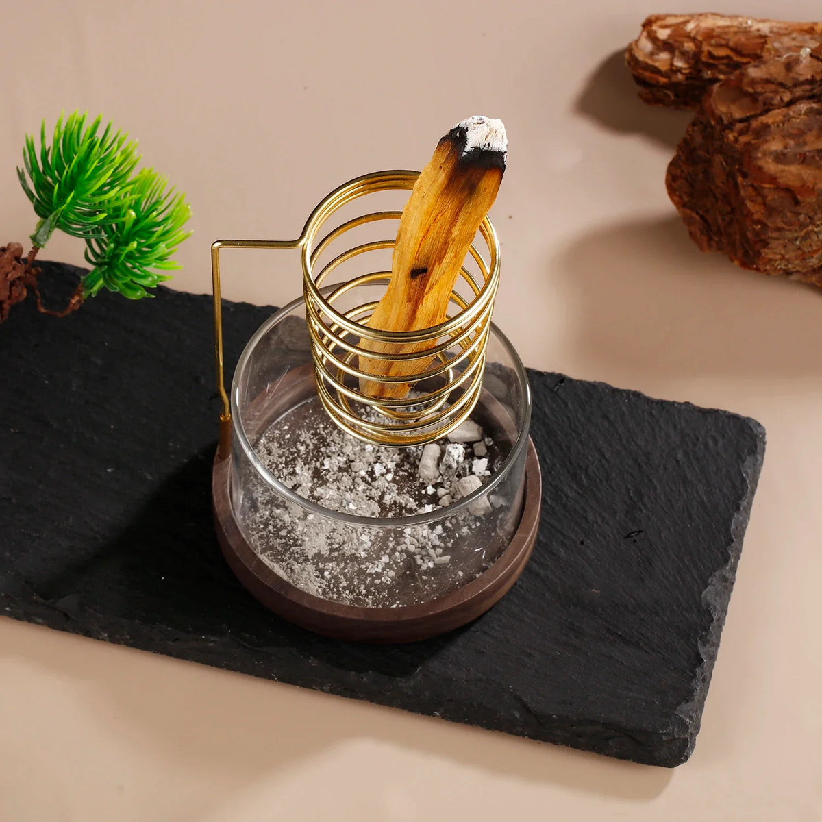Metal Sage Holder Burner Palo Santo Holder with Glass Ash Catcher Tray Incense Holder for Meditation Yoga Spa