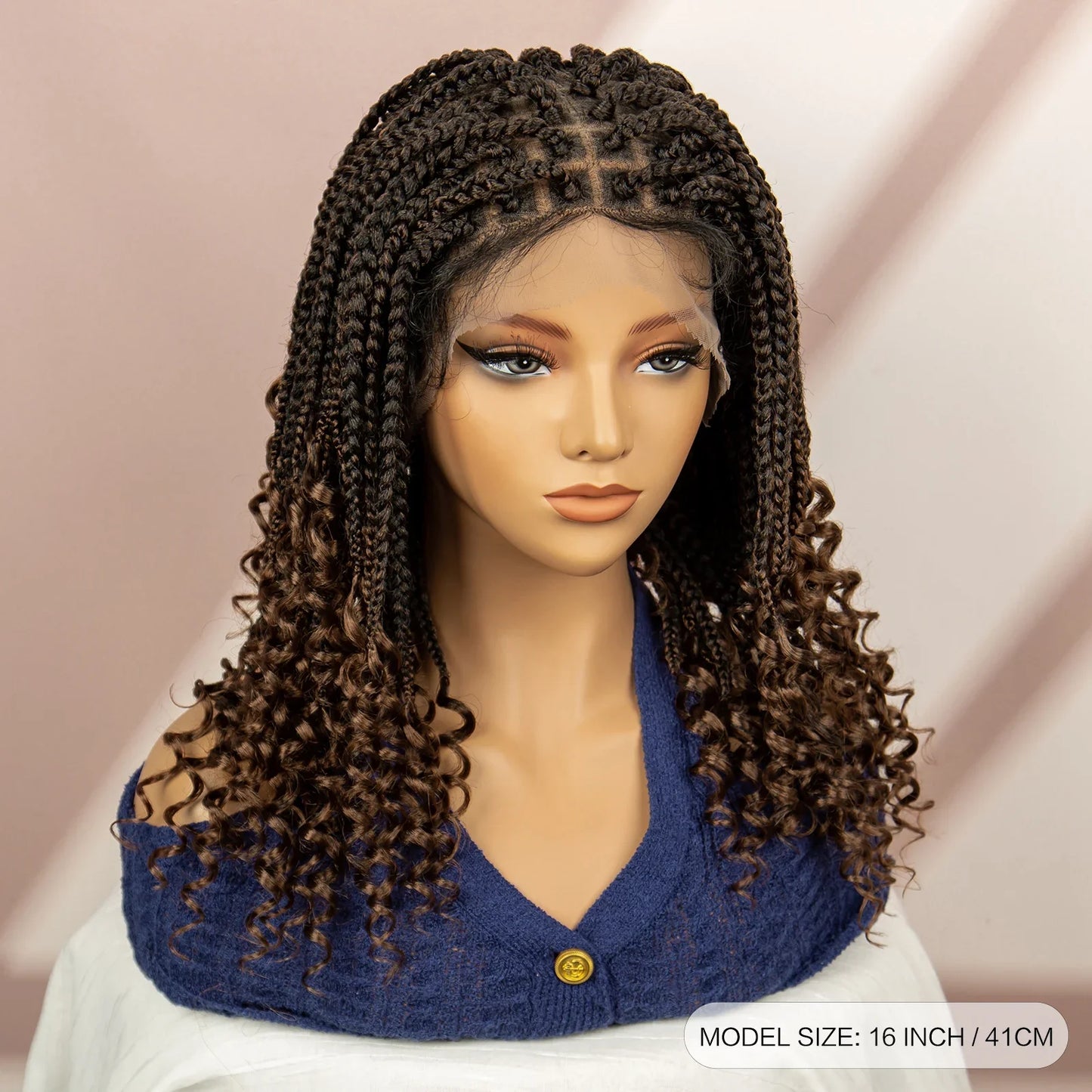 Short Bob Boho Knotless Box Braids Wig | 360 Double Full Lace | Curly Ends